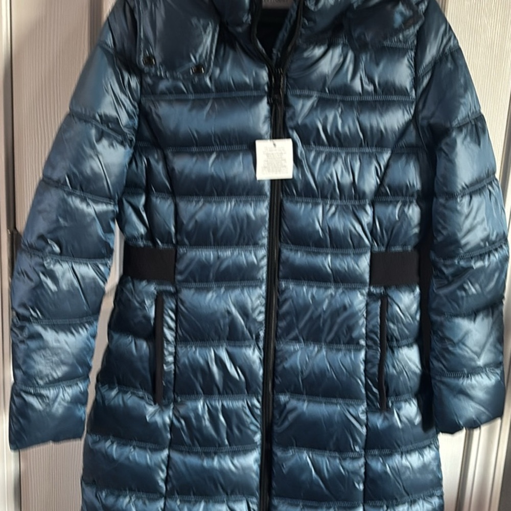Calvin Klein Shiny Blue Puffer Coat